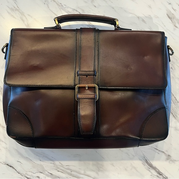 Salvatore Ferragamo Men's Leather Briefcase Shoulder Saddle Messenger Bag Brown - Picture 1 of 16